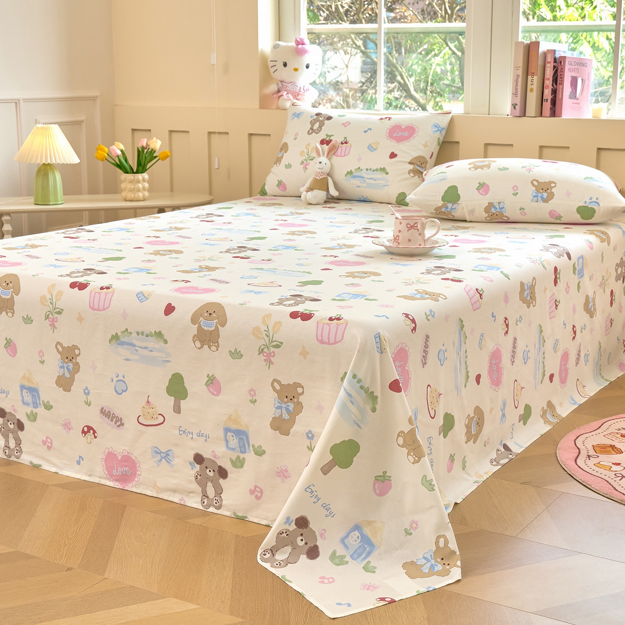 91家纺网 家纺一手货源 找家纺 木瑾2025新款秋冬小清新100%全棉床单床笠单品 开心屋