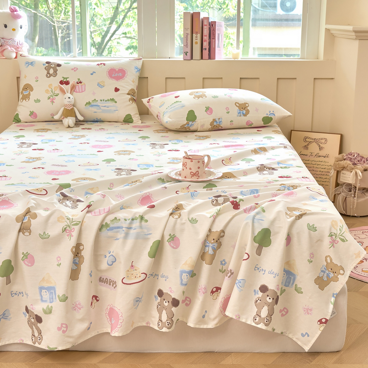 91家纺网 家纺一手货源 找家纺 木瑾2025新款秋冬小清新100%全棉床单床笠单品 开心屋