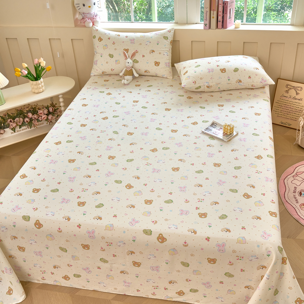 91家纺网 家纺一手货源 找家纺 木瑾2025新款秋冬小清新100%全棉床单床笠单品 萌萌乐园