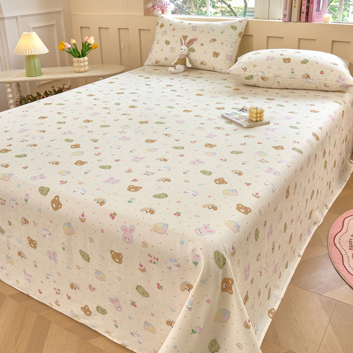 91家纺网 家纺一手货源 找家纺 木瑾2025新款秋冬小清新100%全棉床单床笠单品 萌萌乐园