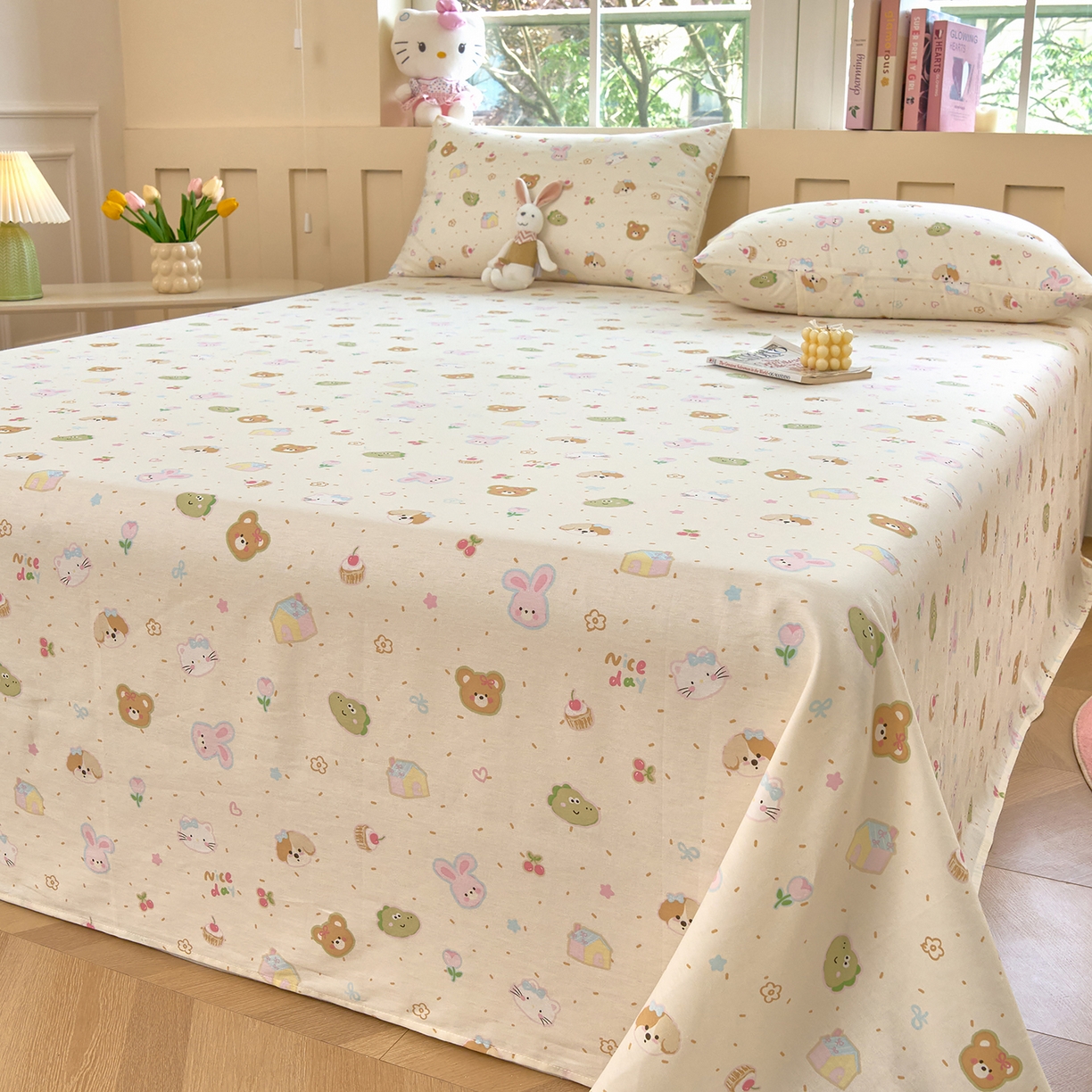 91家纺网 家纺一手货源 找家纺 木瑾2025新款秋冬小清新100%全棉床单床笠单品 萌萌乐园