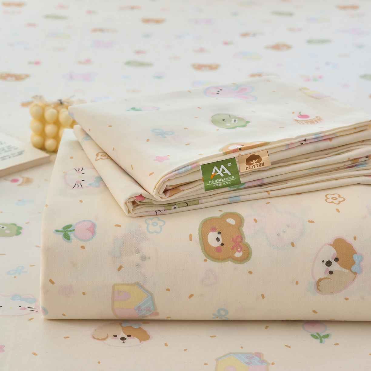 91家纺网 家纺一手货源 找家纺 木瑾2025新款秋冬小清新100%全棉床单床笠单品 萌萌乐园