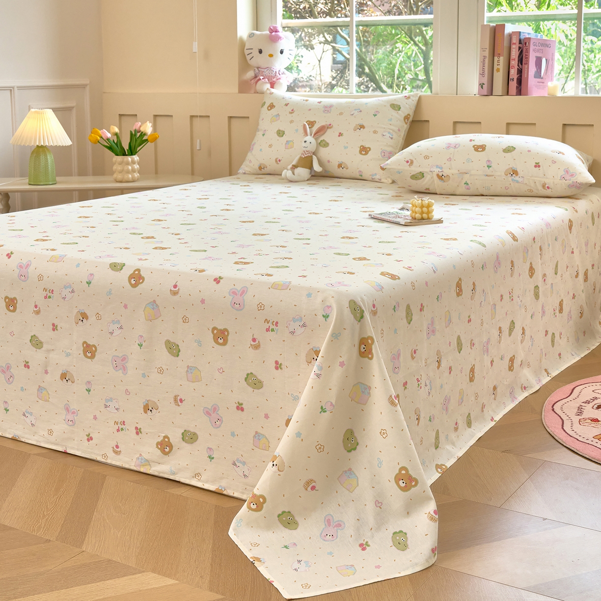 91家纺网 家纺一手货源 找家纺 木瑾2025新款秋冬小清新100%全棉床单床笠单品 萌萌乐园