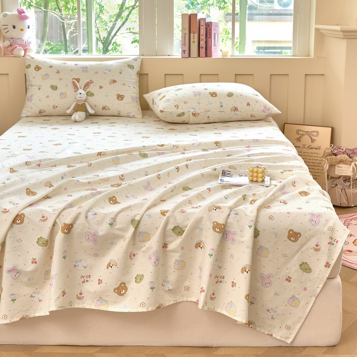 91家纺网 家纺一手货源 找家纺 木瑾2025新款秋冬小清新100%全棉床单床笠单品 萌萌乐园