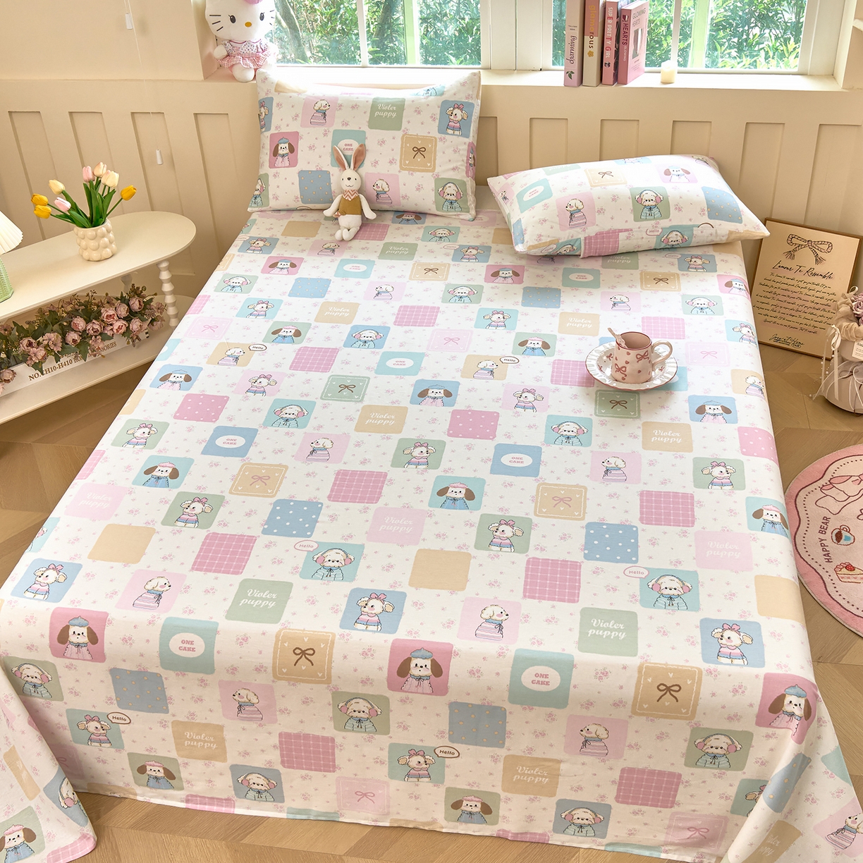 91家纺网 家纺一手货源 找家纺 木瑾2025新款秋冬小清新100%全棉床单床笠单品 奇妙乐园