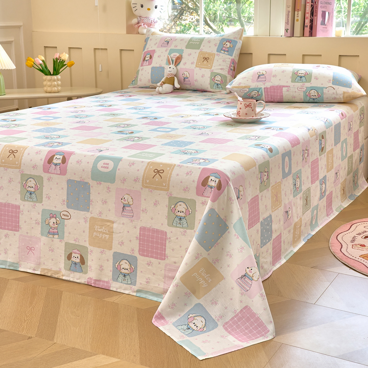 91家纺网 家纺一手货源 找家纺 木瑾2025新款秋冬小清新100%全棉床单床笠单品 奇妙乐园