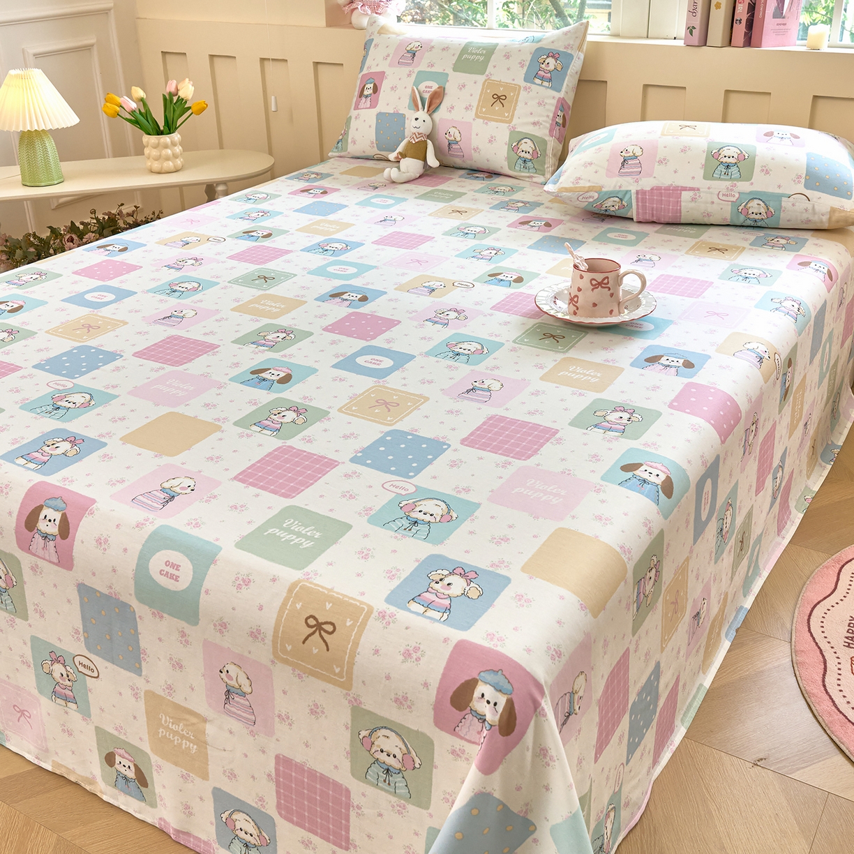 91家纺网 家纺一手货源 找家纺 木瑾2025新款秋冬小清新100%全棉床单床笠单品 奇妙乐园