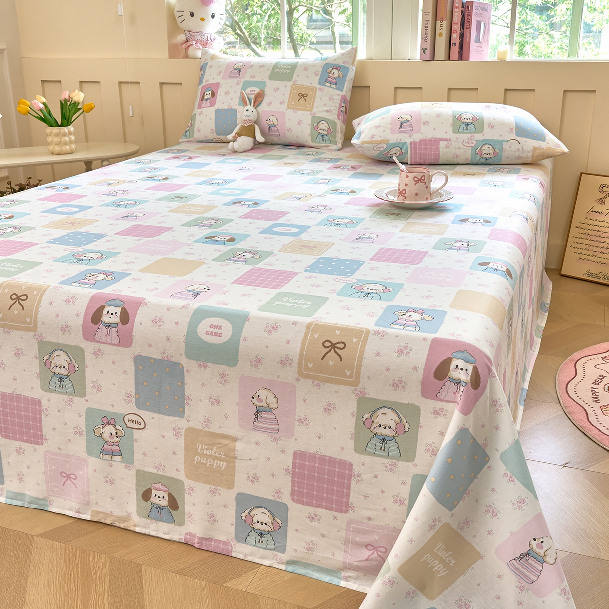 91家纺网 家纺一手货源 找家纺 木瑾2025新款秋冬小清新100%全棉床单床笠单品 奇妙乐园