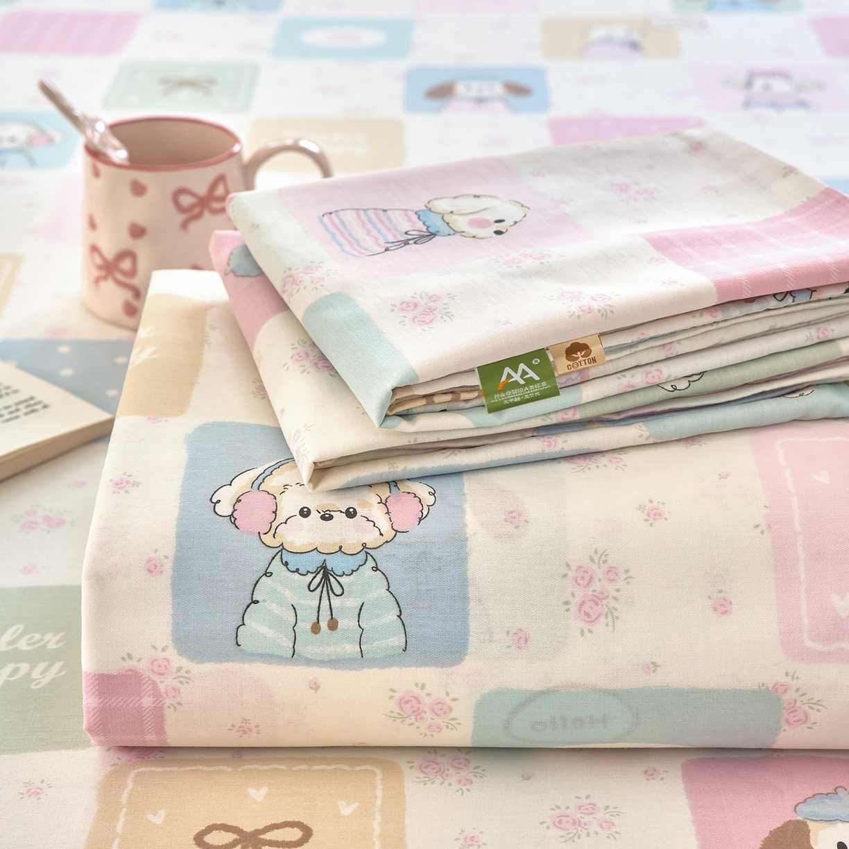 91家纺网 家纺一手货源 找家纺 木瑾2025新款秋冬小清新100%全棉床单床笠单品 奇妙乐园