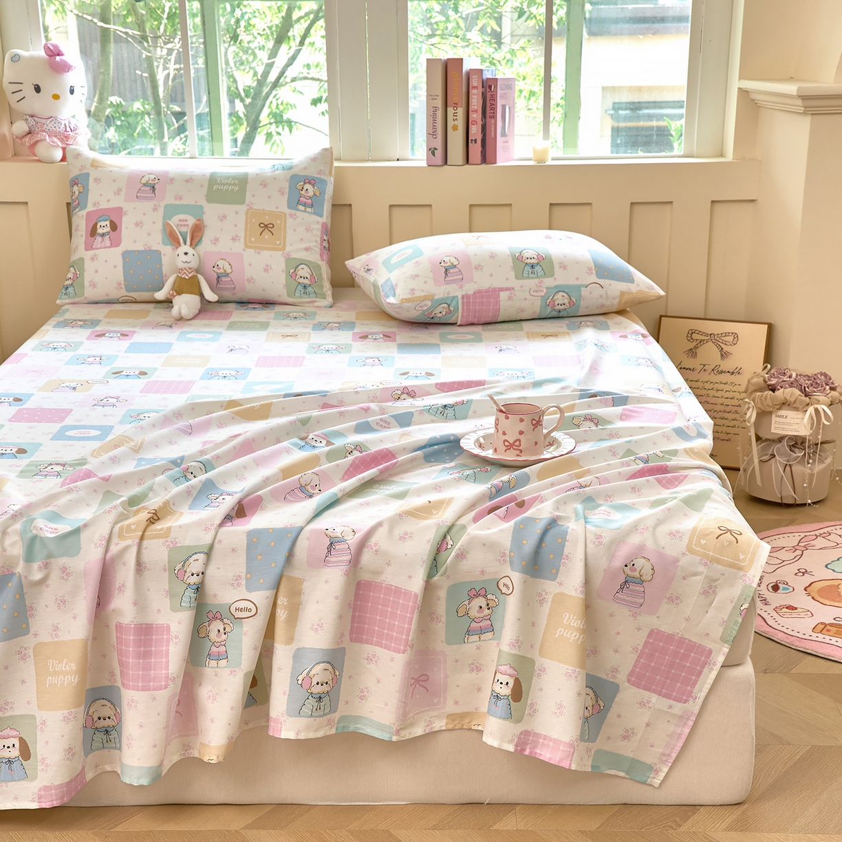 91家纺网 家纺一手货源 找家纺 木瑾2025新款秋冬小清新100%全棉床单床笠单品 奇妙乐园