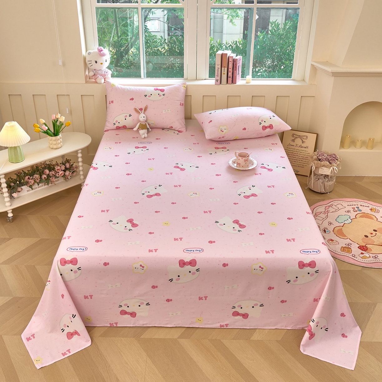 木瑾2025新款秋冬小清新100%全棉床单床笠单品 甜心猫咪