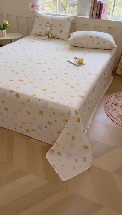 91家纺网 家纺一手货源 找家纺 木瑾2025新款秋冬小清新100%全棉床单床笠单品 萌萌乐园