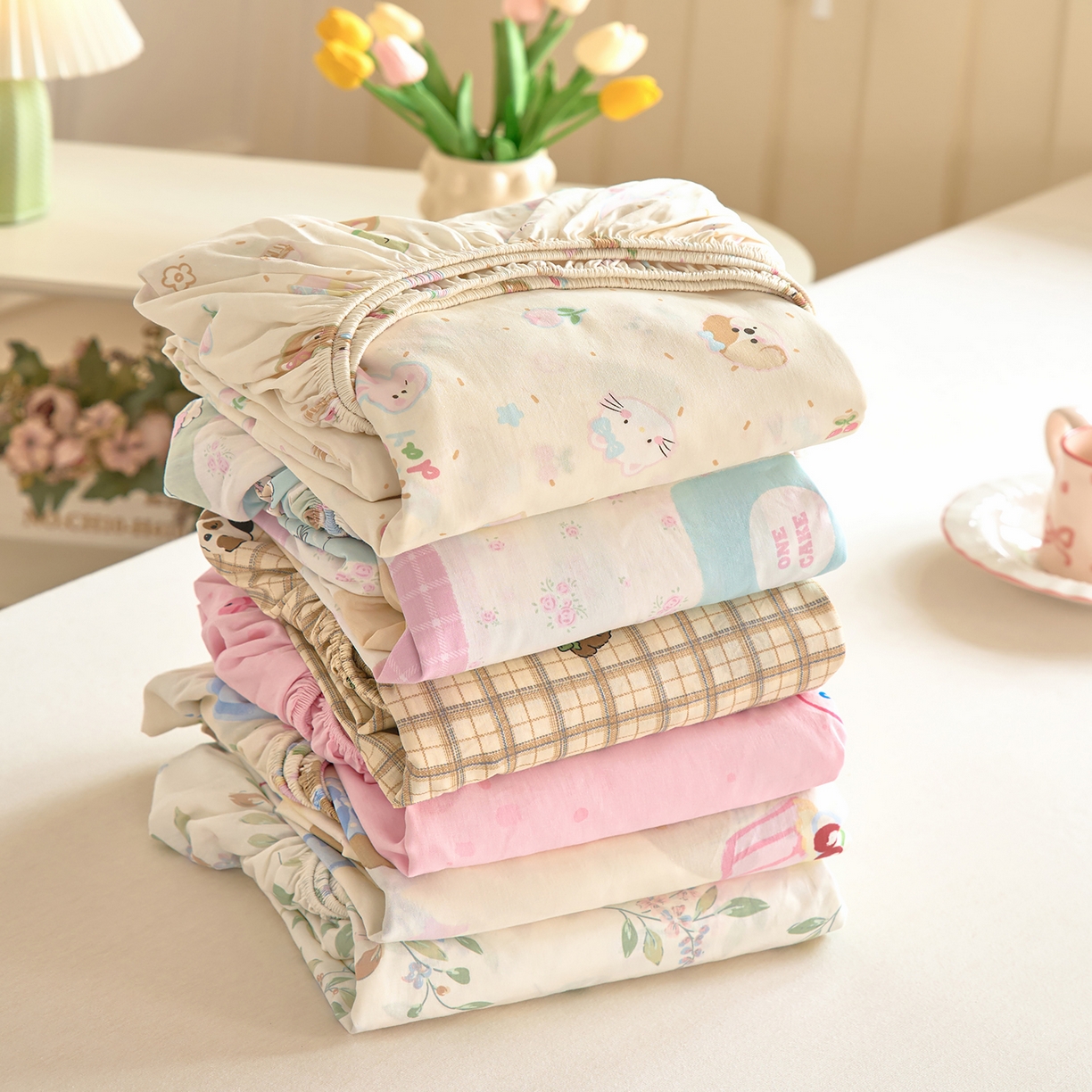 91家纺网 家纺一手货源 找家纺 木堇家居 2025新款小清新100%全棉纯棉单品床笠 床笠单件 组合图仅供展示