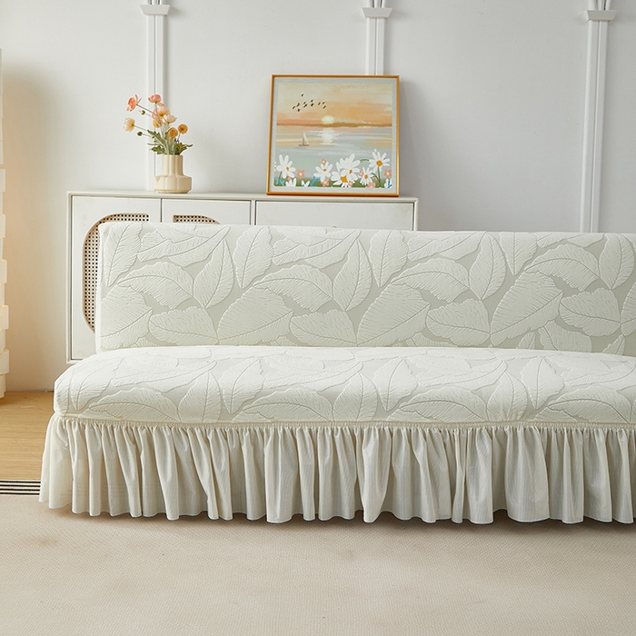 丝绮鹿2025新款富贵叶裙边沙发床套 富贵叶-米白