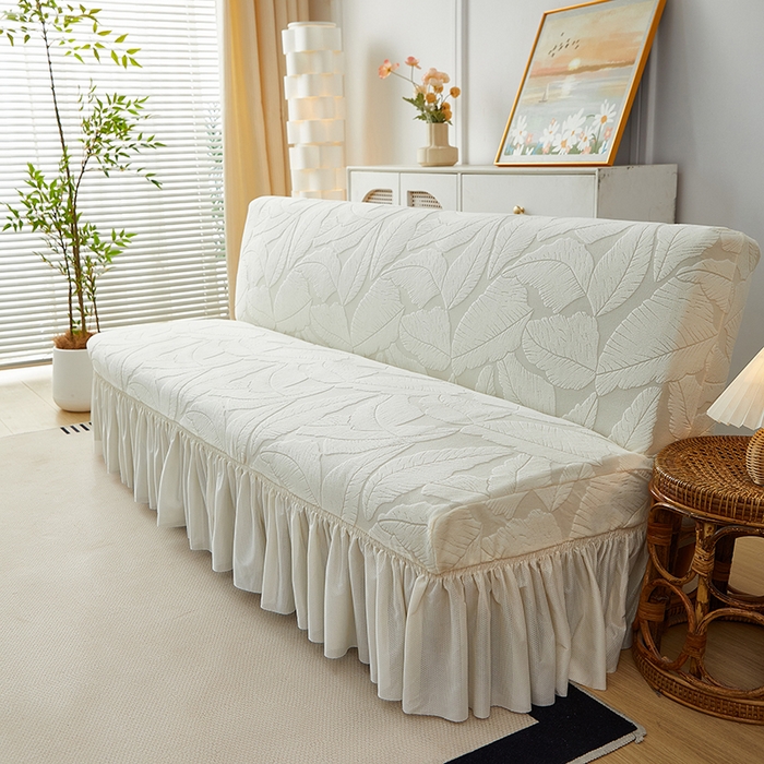 91家纺网 家纺一手货源 找家纺 丝绮鹿2025新款富贵叶裙边沙发床套 富贵叶-米白