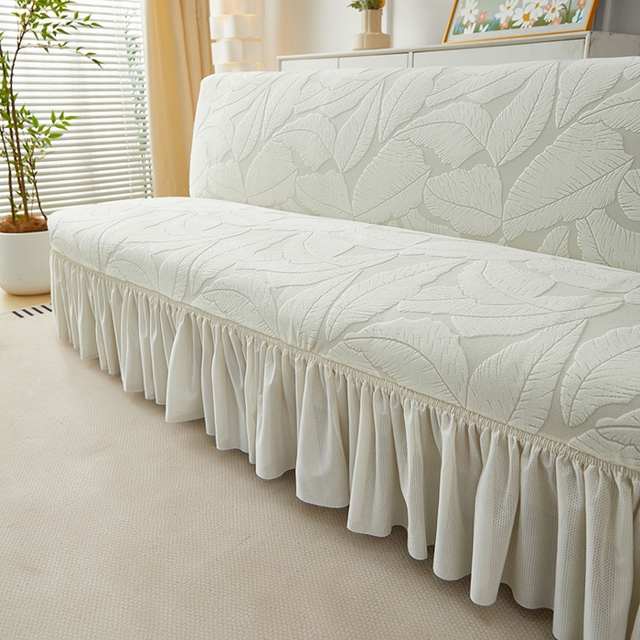 91家纺网 家纺一手货源 找家纺 丝绮鹿2025新款富贵叶裙边沙发床套 富贵叶-米白