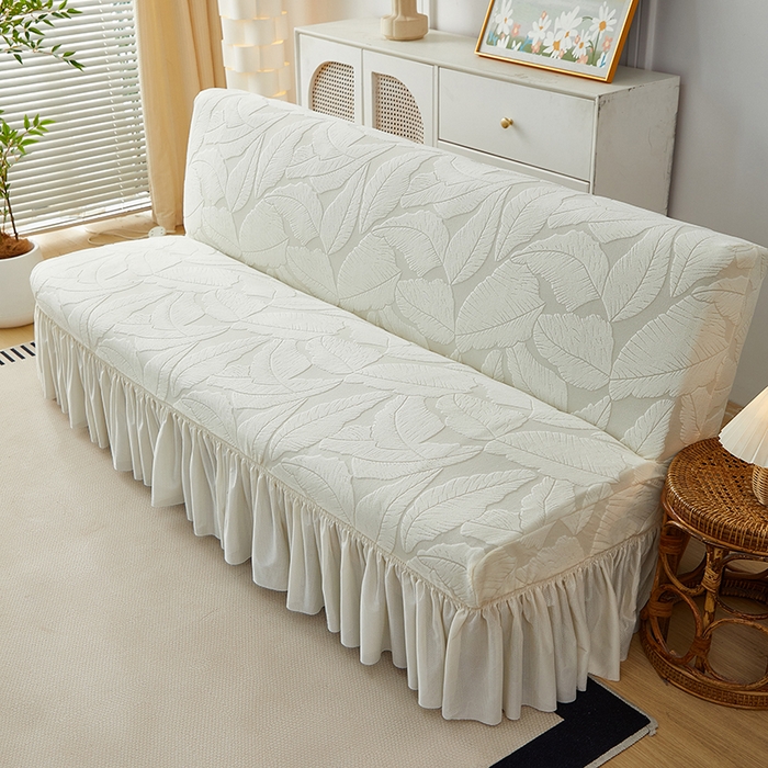 91家纺网 家纺一手货源 找家纺 丝绮鹿2025新款富贵叶裙边沙发床套 富贵叶-米白