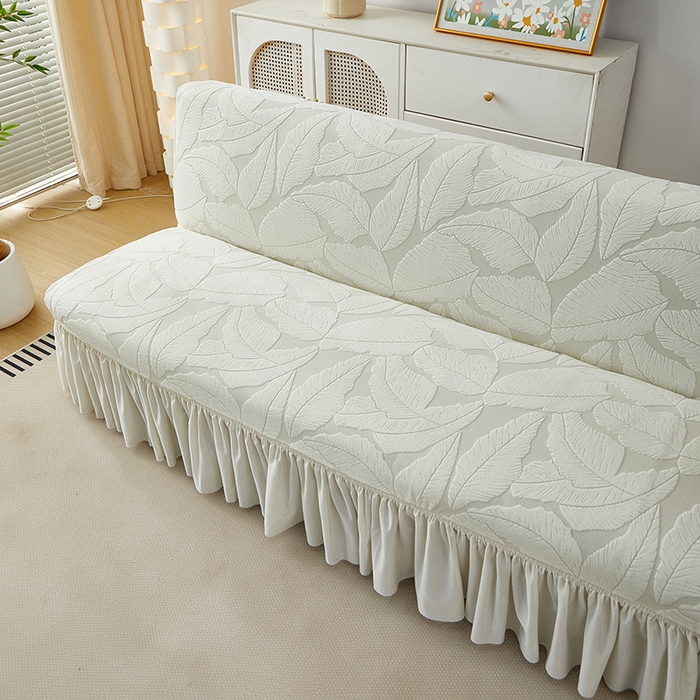 91家纺网 家纺一手货源 找家纺 丝绮鹿2025新款富贵叶裙边沙发床套 富贵叶-米白