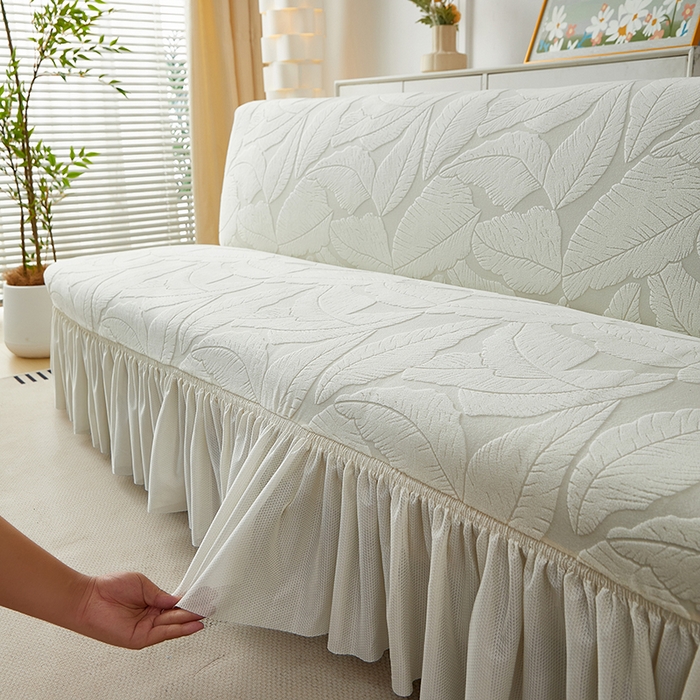 91家纺网 家纺一手货源 找家纺 丝绮鹿2025新款富贵叶裙边沙发床套 富贵叶-米白