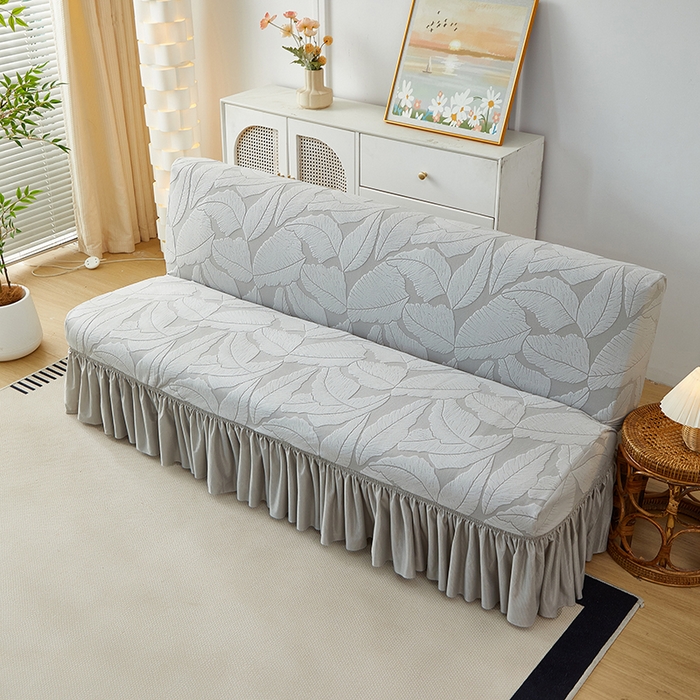 91家纺网 家纺一手货源 找家纺 丝绮鹿2025新款富贵叶裙边沙发床套 富贵叶-浅灰