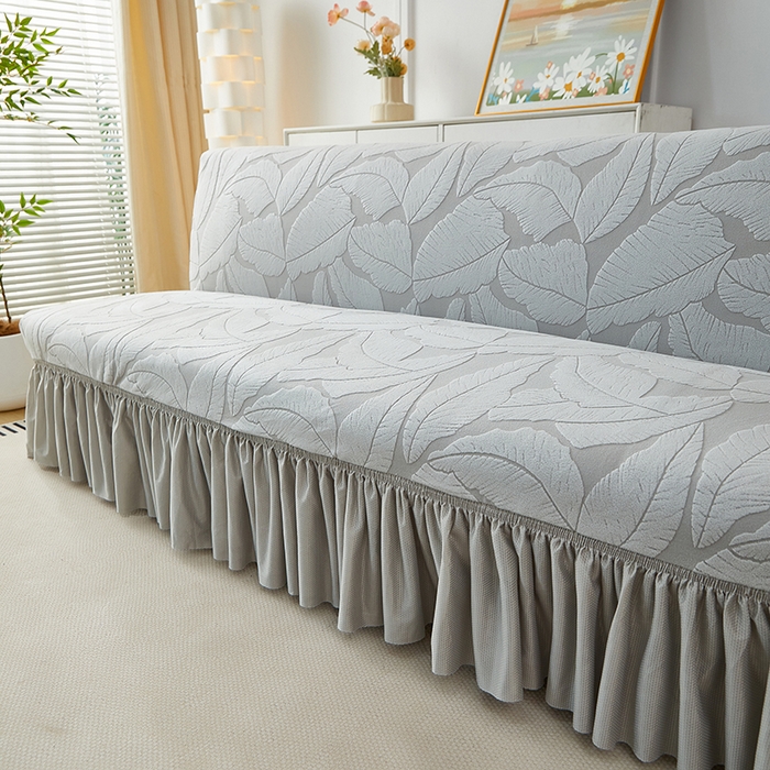 91家纺网 家纺一手货源 找家纺 丝绮鹿2025新款富贵叶裙边沙发床套 富贵叶-浅灰