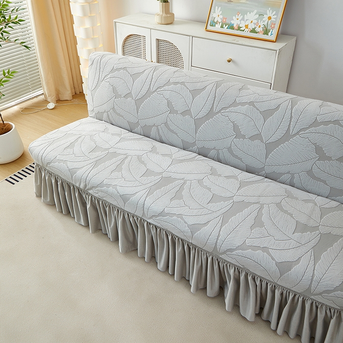 91家纺网 家纺一手货源 找家纺 丝绮鹿2025新款富贵叶裙边沙发床套 富贵叶-浅灰
