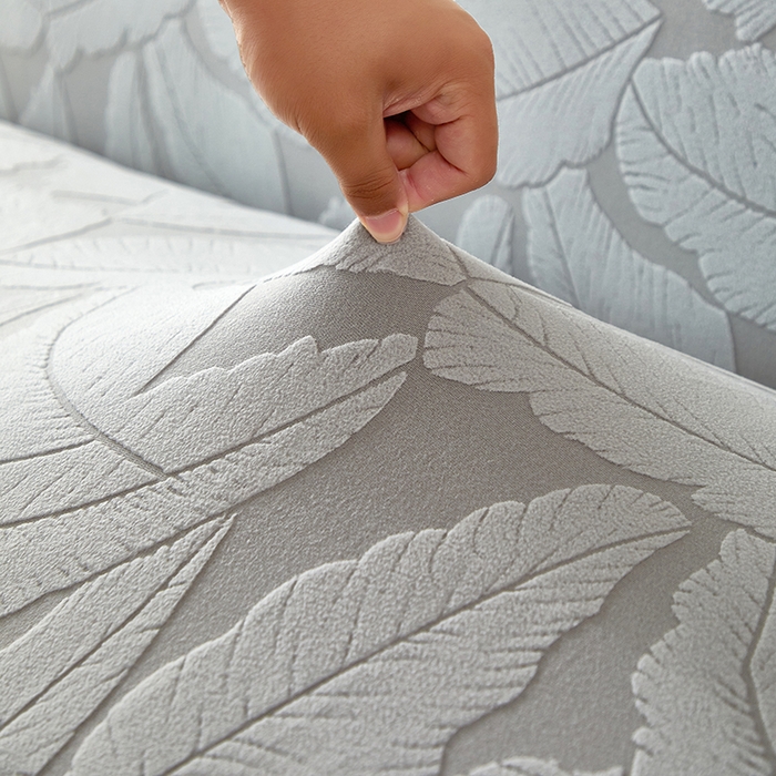 91家纺网 家纺一手货源 找家纺 丝绮鹿2025新款富贵叶裙边沙发床套 富贵叶-浅灰