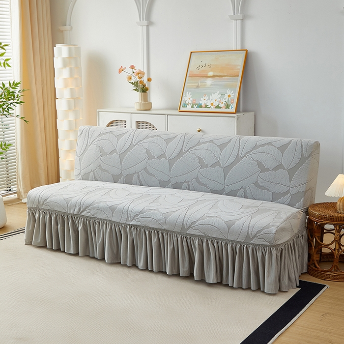 91家纺网 家纺一手货源 找家纺 丝绮鹿2025新款富贵叶裙边沙发床套 富贵叶-浅灰