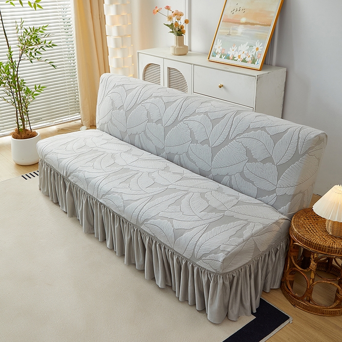 91家纺网 家纺一手货源 找家纺 丝绮鹿2025新款富贵叶裙边沙发床套 富贵叶-浅灰