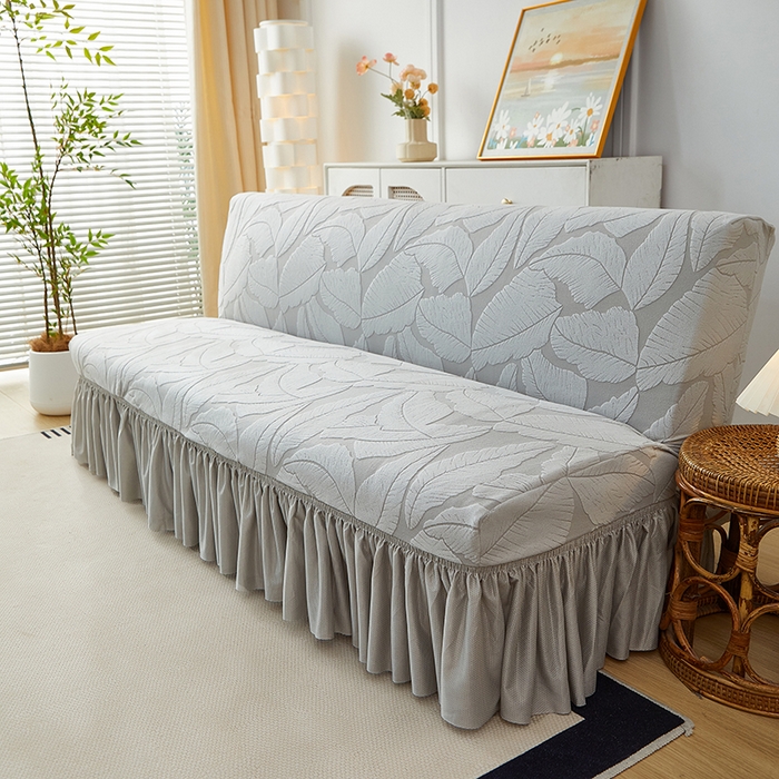 91家纺网 家纺一手货源 找家纺 丝绮鹿2025新款富贵叶裙边沙发床套 富贵叶-浅灰