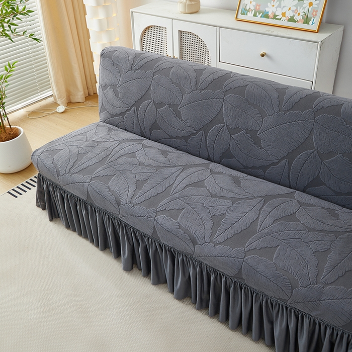 91家纺网 家纺一手货源 找家纺 丝绮鹿2025新款富贵叶裙边沙发床套 富贵叶-深灰
