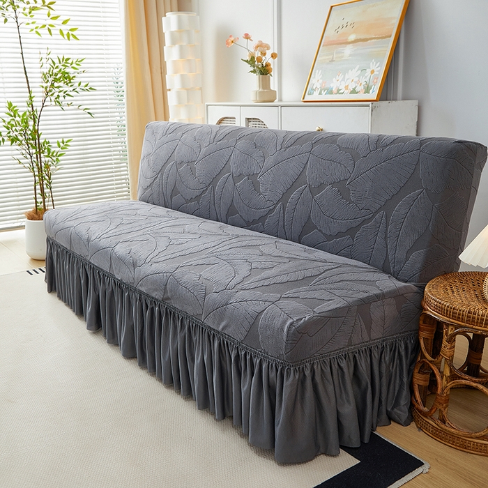 91家纺网 家纺一手货源 找家纺 丝绮鹿2025新款富贵叶裙边沙发床套 富贵叶-深灰