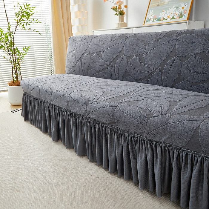 91家纺网 家纺一手货源 找家纺 丝绮鹿2025新款富贵叶裙边沙发床套 富贵叶-深灰