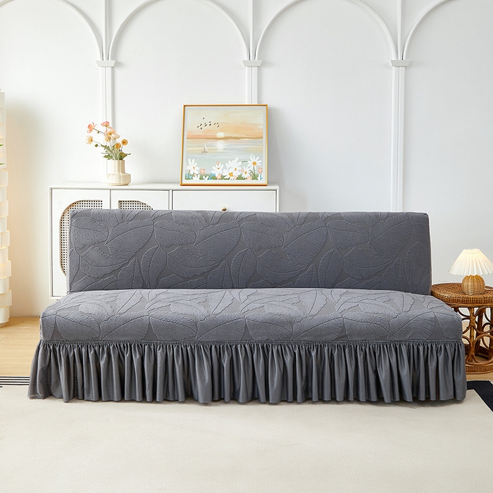 91家纺网 家纺一手货源 找家纺 丝绮鹿2025新款富贵叶裙边沙发床套 富贵叶-深灰