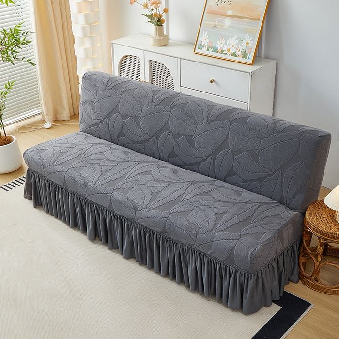 91家纺网 家纺一手货源 找家纺 丝绮鹿2025新款富贵叶裙边沙发床套 富贵叶-深灰