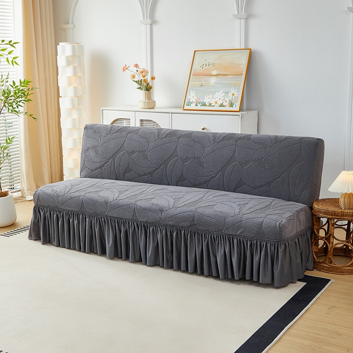 91家纺网 家纺一手货源 找家纺 丝绮鹿2025新款富贵叶裙边沙发床套 富贵叶-深灰