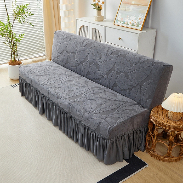 91家纺网 家纺一手货源 找家纺 丝绮鹿2025新款富贵叶裙边沙发床套 富贵叶-深灰