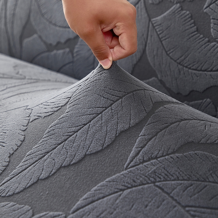 91家纺网 家纺一手货源 找家纺 丝绮鹿2025新款富贵叶裙边沙发床套 富贵叶-深灰