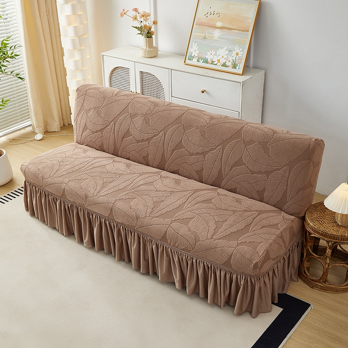 91家纺网 家纺一手货源 找家纺 丝绮鹿2025新款富贵叶裙边沙发床套 富贵叶-时尚咖