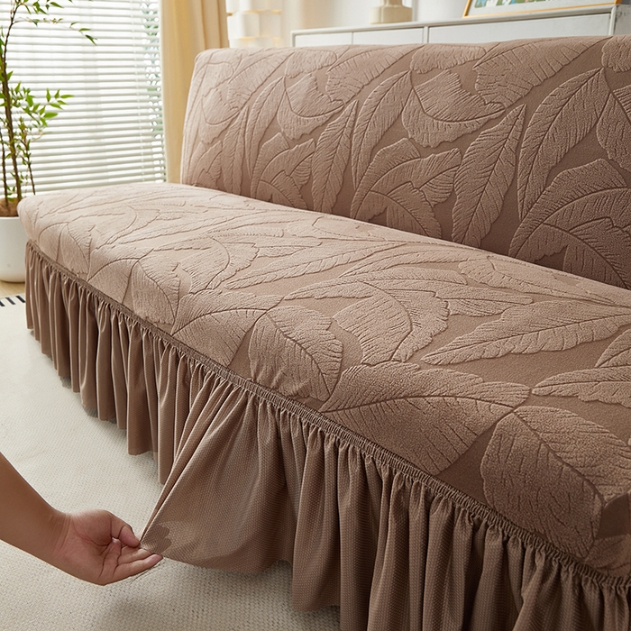 91家纺网 家纺一手货源 找家纺 丝绮鹿2025新款富贵叶裙边沙发床套 富贵叶-时尚咖