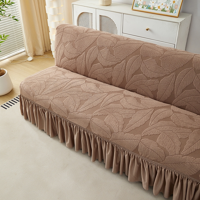 91家纺网 家纺一手货源 找家纺 丝绮鹿2025新款富贵叶裙边沙发床套 富贵叶-时尚咖