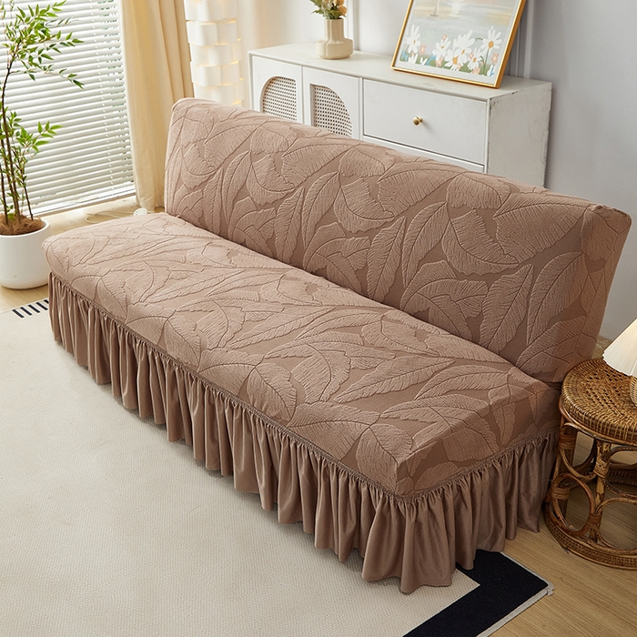 91家纺网 家纺一手货源 找家纺 丝绮鹿2025新款富贵叶裙边沙发床套 富贵叶-时尚咖