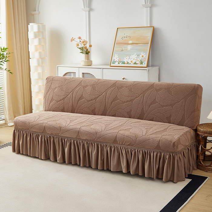 91家纺网 家纺一手货源 找家纺 丝绮鹿2025新款富贵叶裙边沙发床套 富贵叶-时尚咖