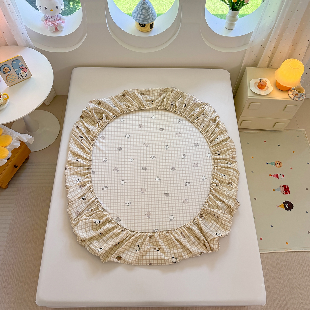 91家纺网 家纺一手货源 找家纺 木堇家居 2025新款小清新100%全棉纯棉单品床笠 床笠单件 格子小狗