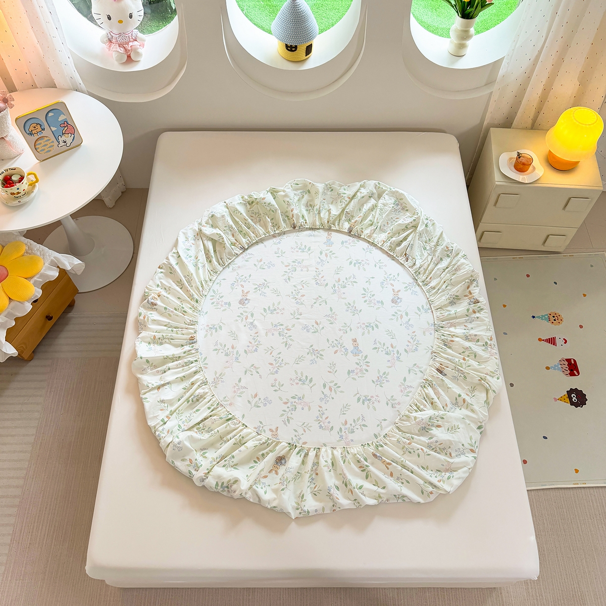 91家纺网 家纺一手货源 找家纺 木堇家居 2025新款小清新100%全棉纯棉单品床笠 床笠单件 精灵小兔