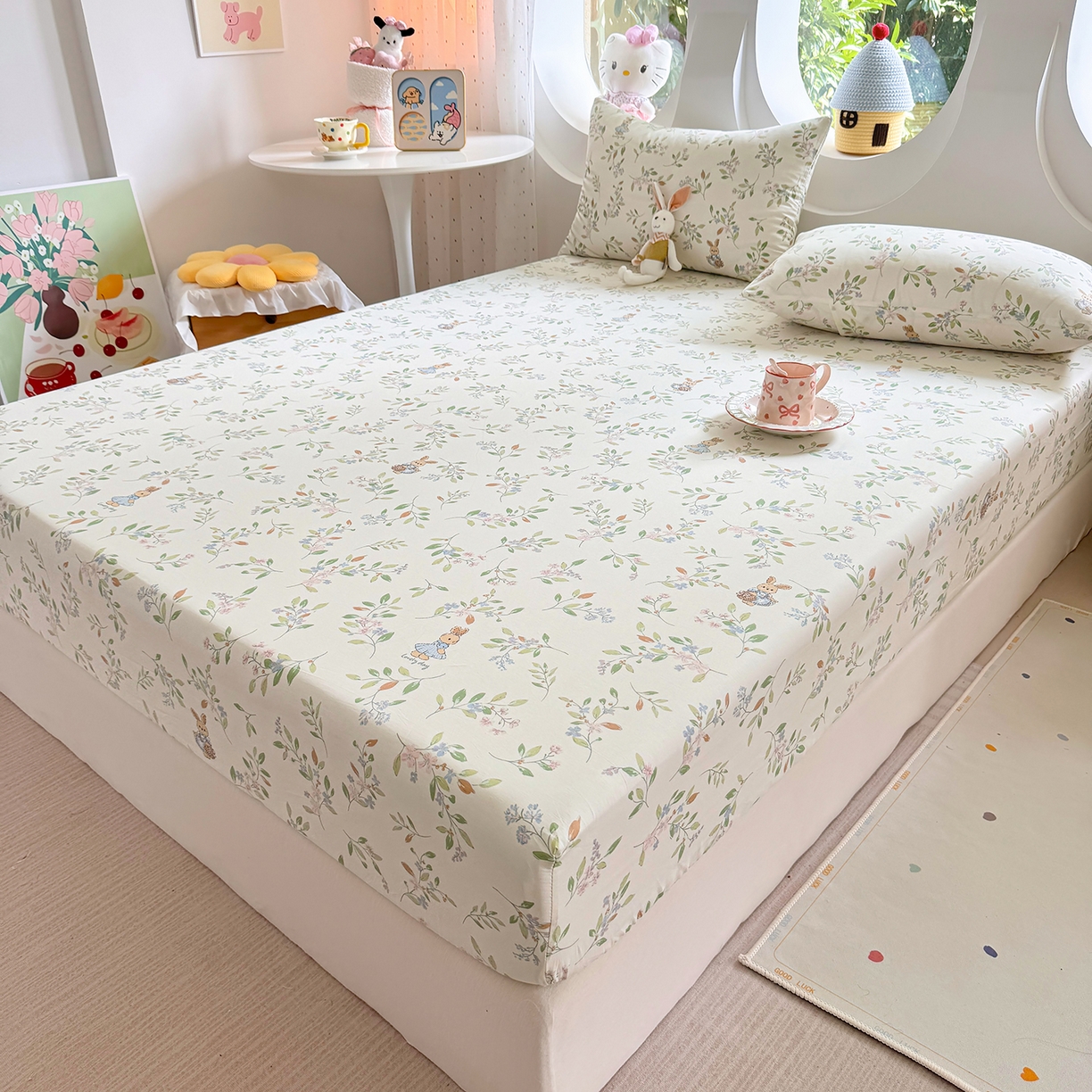 91家纺网 家纺一手货源 找家纺 木堇家居 2025新款小清新100%全棉纯棉单品床笠 床笠单件 精灵小兔