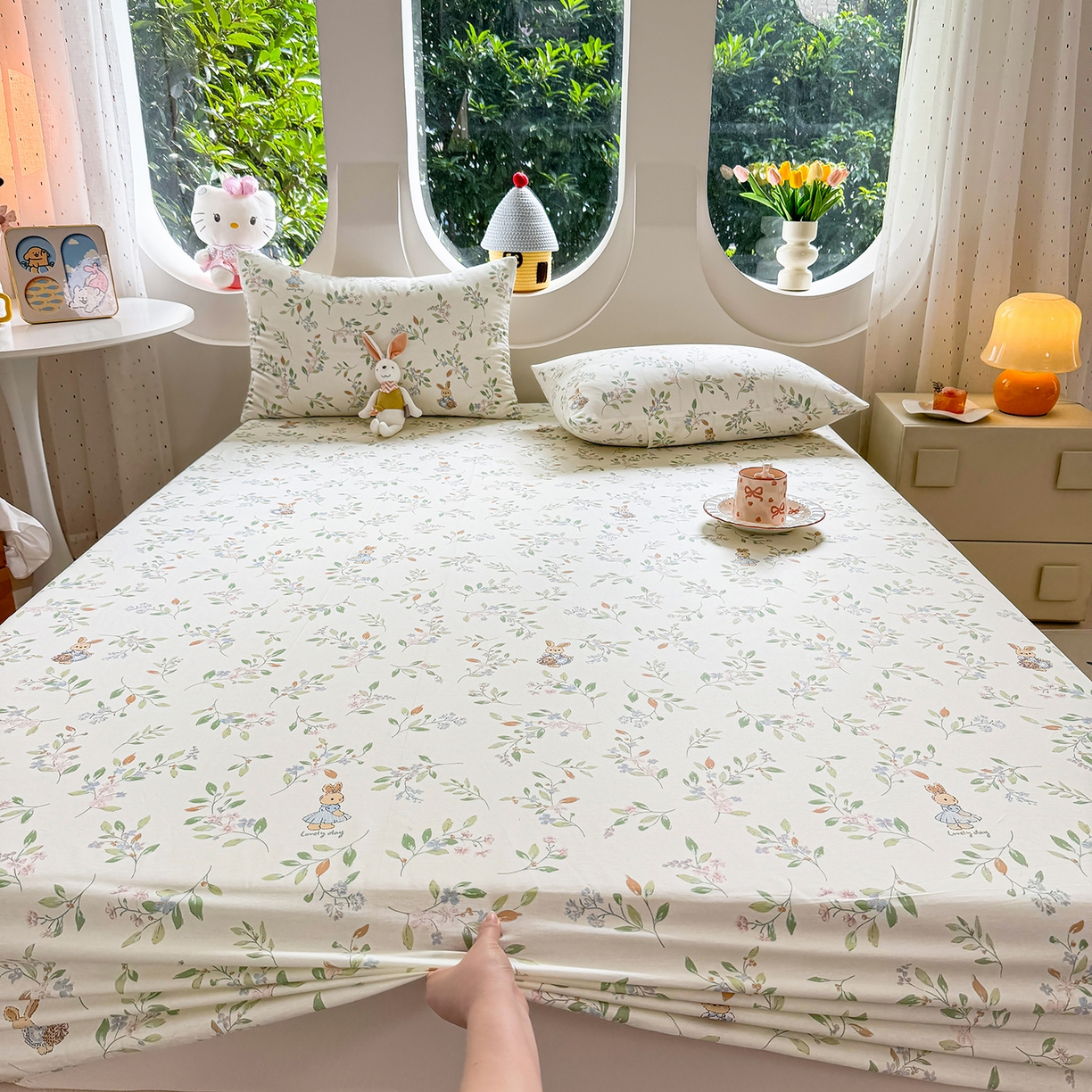 91家纺网 家纺一手货源 找家纺 木堇家居 2025新款小清新100%全棉纯棉单品床笠 床笠单件 精灵小兔