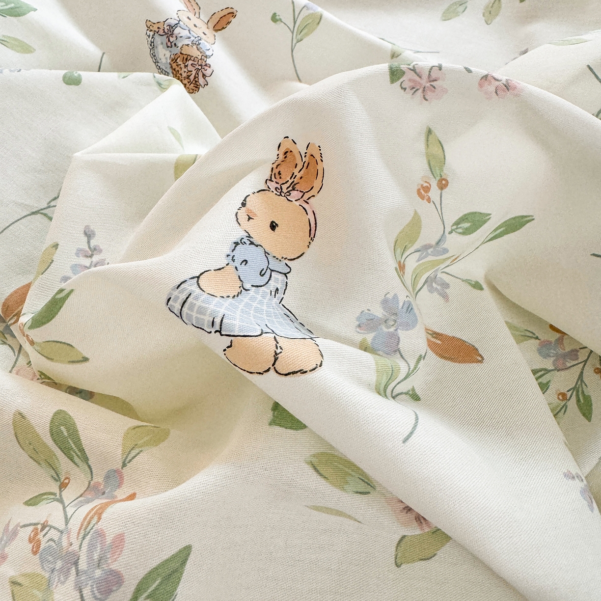 91家纺网 家纺一手货源 找家纺 木堇家居 2025新款小清新100%全棉纯棉单品床笠 床笠单件 精灵小兔