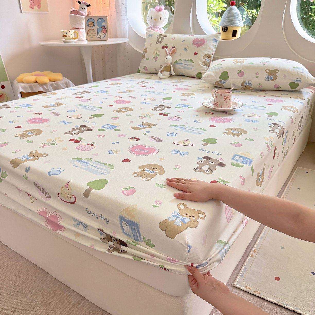 木堇家居 2025新款小清新100%全棉纯棉单品床笠 床笠单件 开心屋