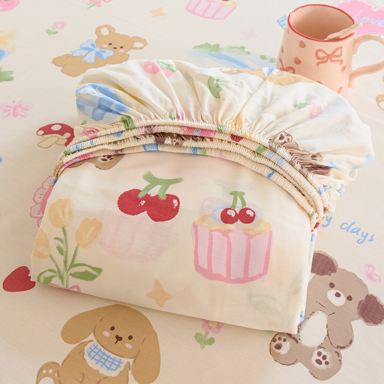 91家纺网 家纺一手货源 找家纺 木堇家居 2025新款小清新100%全棉纯棉单品床笠 床笠单件 开心屋